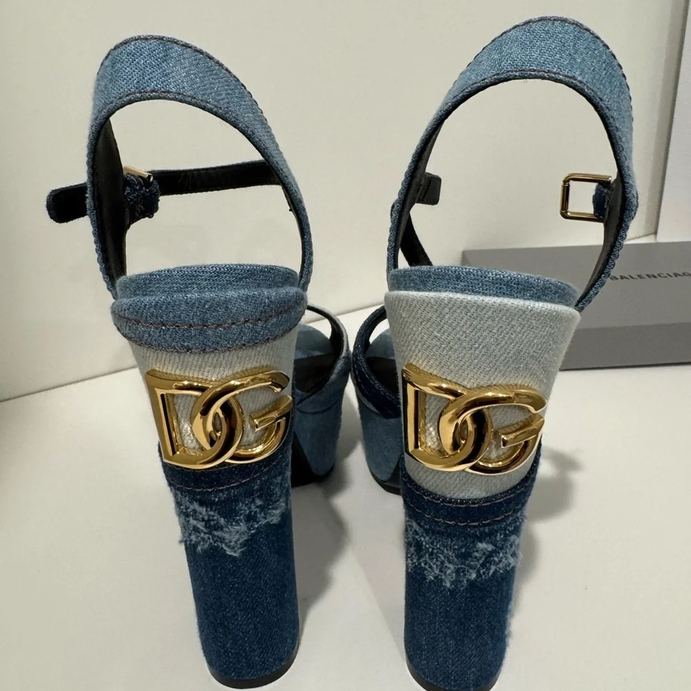 Dolce & gabana patchwork Denim Platform Sandals size 38.5 - Picture 7 of 13